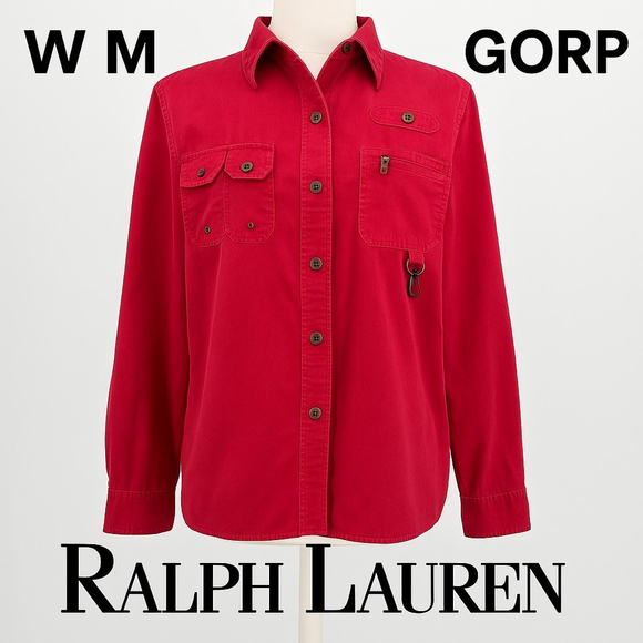 Polo Ralph Lauren Tops - Ralph Lauren Gorp Utility Shirt Women’s M Red Pocket Hiking Outdoor Corduroy